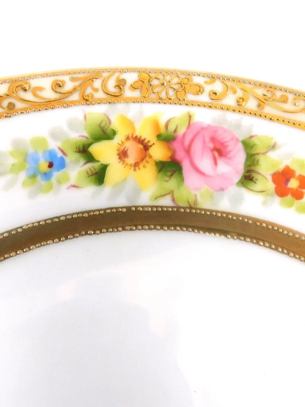 Noritake Lot of Five Floral Bread Plates with Beaded Gold Trim # 25058